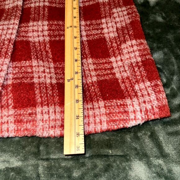Old Navy Pea Coat Women’s Medium Red White Plaid Wool Blend Pockets Zip Front - Picture 9 of 10